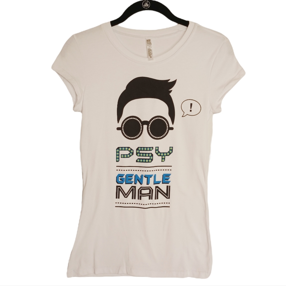 EJEL PSY Gentleman Colorful Graphic White Short Sleeve T Shirt Top Medium